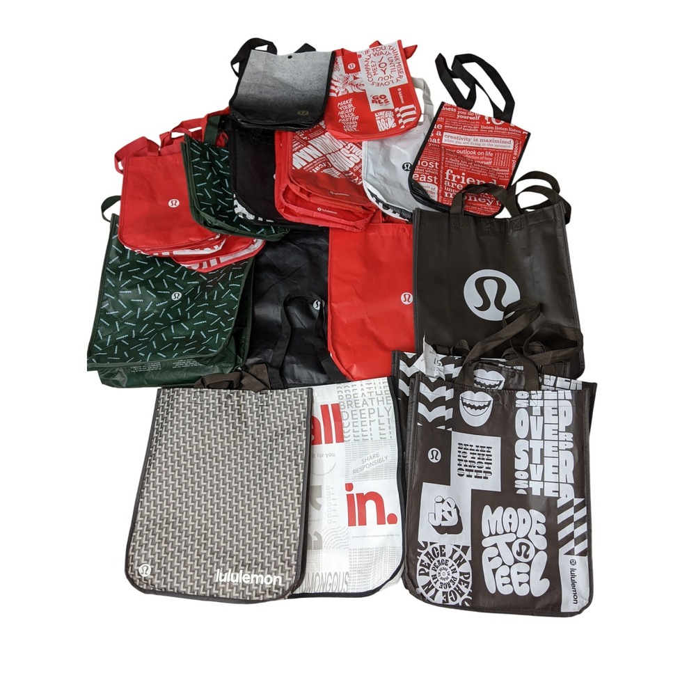 Lululemon Reusable Shopper Tote Bag Bundle 27 Pack Red Brown Black Logo Print